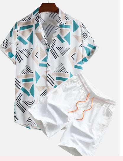 Leichtes Herren Freizeit Set – Kurzarm Hemd mit bequemen Shorts, Digitaldruck, für den Alltag 2