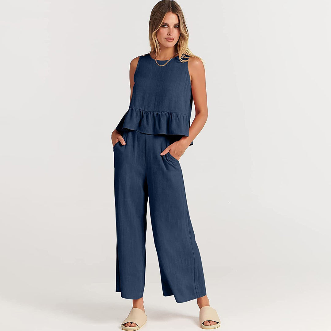 Leichtgewichtiger Damen-Zweiteiler – fließend, Polyester, für den Sommer 0