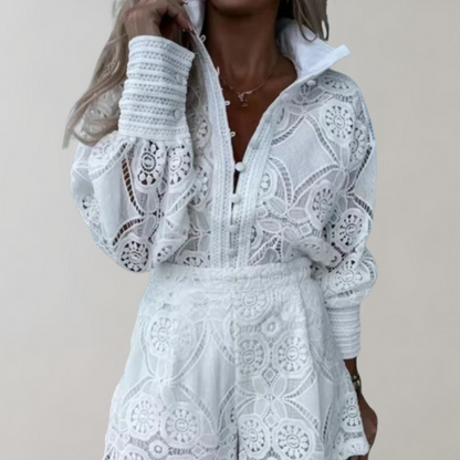 Leichtgewichtiger und flatternder Damen-Zweiteiler – lässiger Schnitt, Polyester, für Frühling und Sommer 1