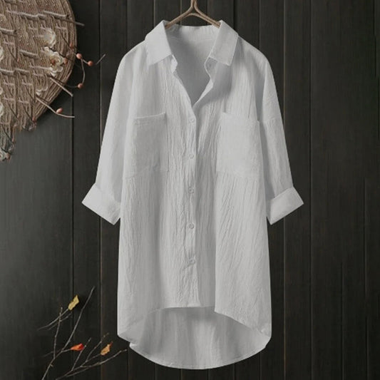 Elegant Loose Fit Button Down Shirt for Women - Trendy Blouse for Work and Casual Wear