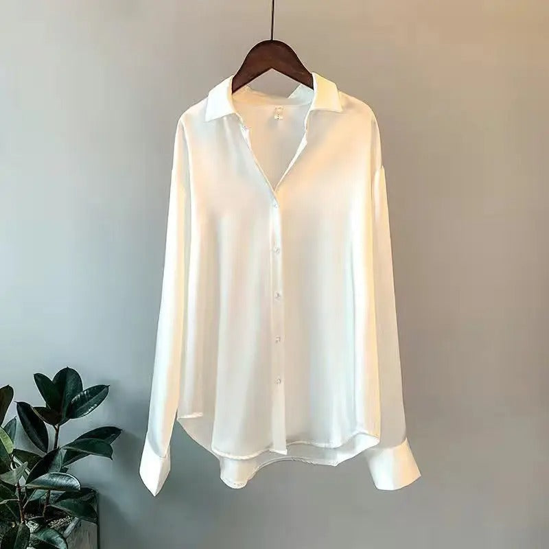 Lightweight women's blouse – long sleeve, satin blend, for versatile occasions 0