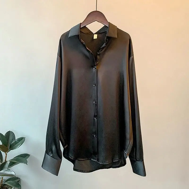 Lightweight women's blouse – long sleeve, satin blend, for versatile occasions 8