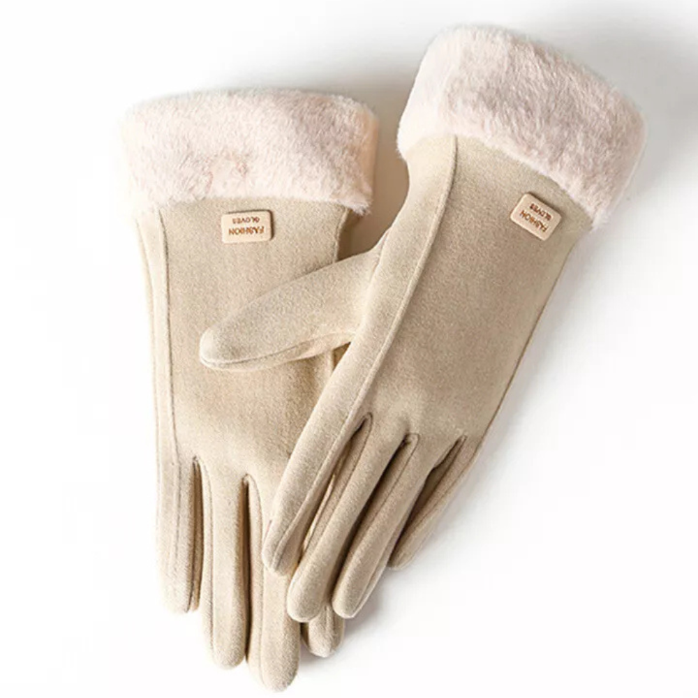 Women’s Windproof Plush Gloves - Slim Tailored, Suede