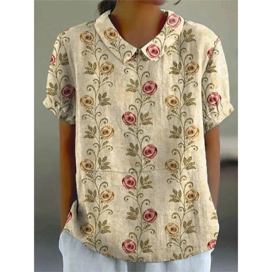 Luftiges Damenblusenshirt – florales Design, Baumwoll-Leinen-Mischung, für legere Anlässe 0