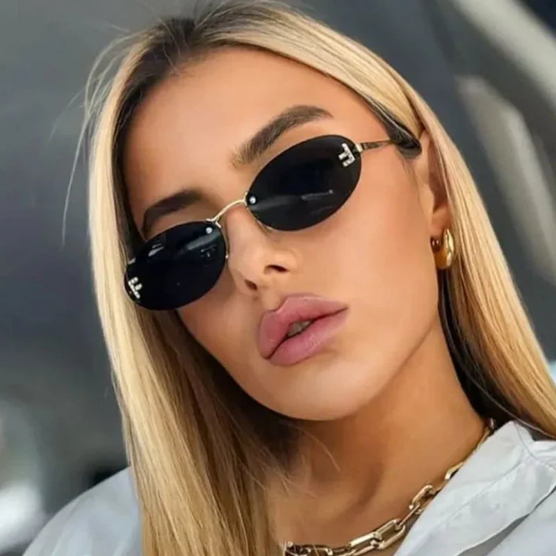 Luxuriöse Damen Sonnenbrille – rahmenloses Design, metallisch, für elegante Anlässe 2