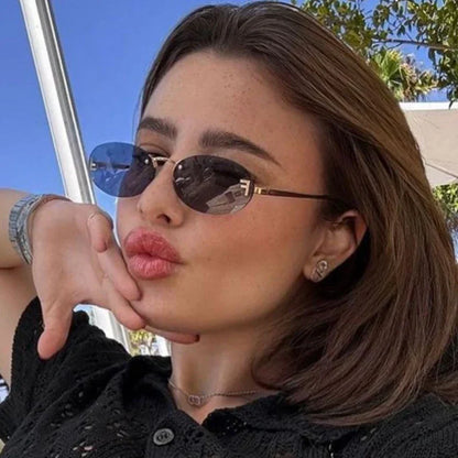Luxuriöse Damen Sonnenbrille – rahmenloses Design, metallisch, für elegante Anlässe 3