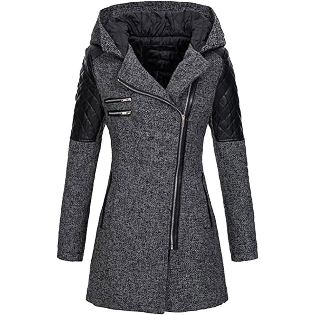 Women's Warm Winter Coat - Asymmetric Zip, Cotton Blend