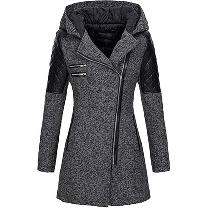 Women's Warm Winter Coat - Asymmetric Zip, Cotton Blend