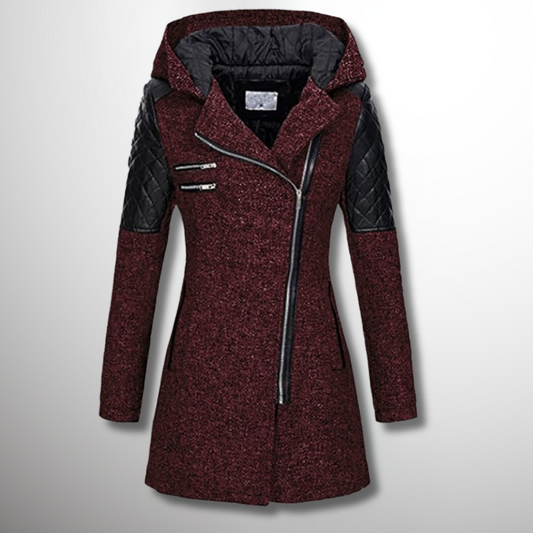 Women's Warm Winter Coat - Asymmetric Zip, Cotton Blend