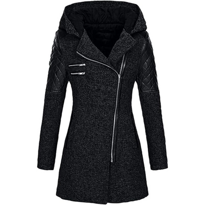 Women's Warm Winter Coat - Asymmetric Zip, Cotton Blend