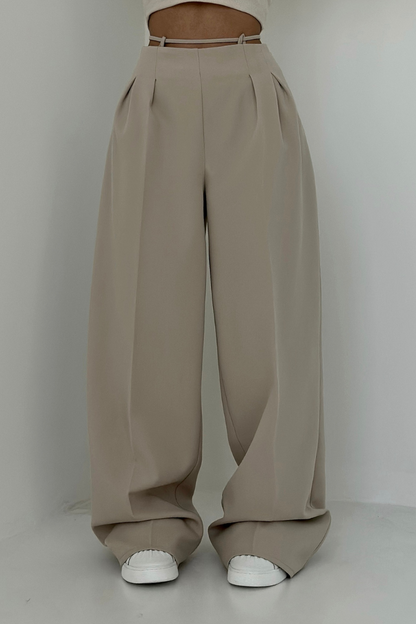 High-Waisted Wide-Leg Trousers in Dark Blue, Soft and Comfortable Palazzo Pants for Effortless Style-4
