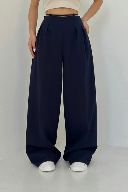 Variant image for High-Waisted Wide-Leg Trousers in Dark Blue, Soft and Comfortable Palazzo Pants for Effortless Style-1
