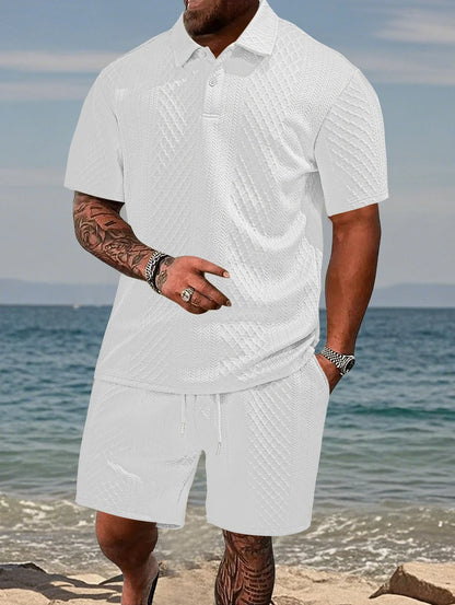 Mens Polo Shirt in Jacquard Fabric, Breathable Short-Sleeved Casual Shirt for Summer Wear 7