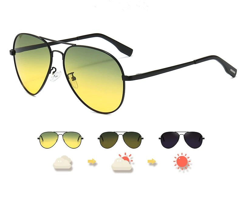 Multifunktionale Unisex Pilotensonnenbrille – photochromatische, polarisierte Gläser, für Tag- und Nachtfahrten 0