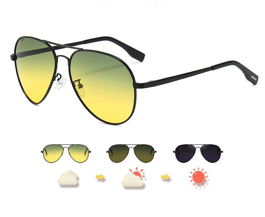 Multifunktionale Unisex Pilotensonnenbrille – photochromatische, polarisierte Gläser, für Tag- und Nachtfahrten 0