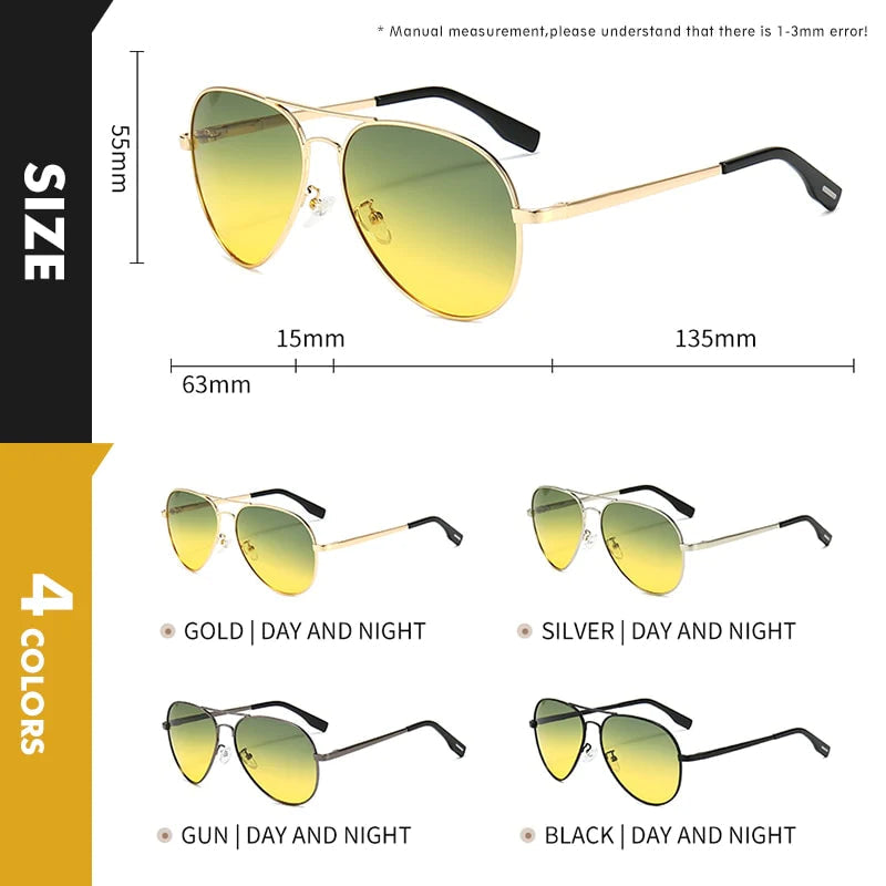 Multifunktionale Unisex Pilotensonnenbrille – photochromatische, polarisierte Gläser, für Tag- und Nachtfahrten 5