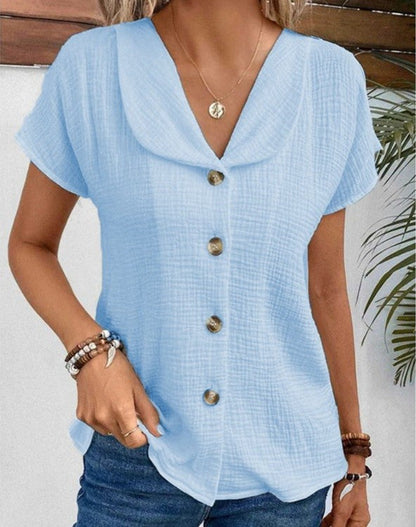 Variant image for Chic Women's Blouse, Relaxed Fit Summer Top with Button-Down Design and Short Sleeves, Breathable Fabric-9