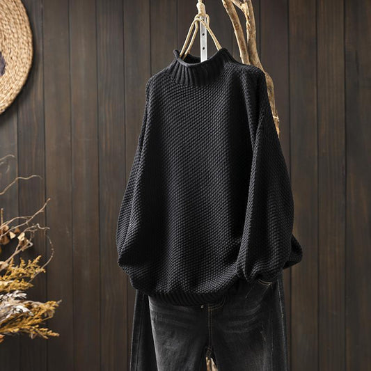 Women's Warm Knit Sweater - Turtleneck Waffle Knit, Relaxed