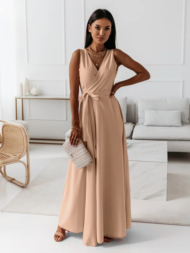 Elegant V-Neck Women's Dress, Flattering Knee-Length Cocktail Dress for Formal and Casual Occasions, Breathable Fabric-5