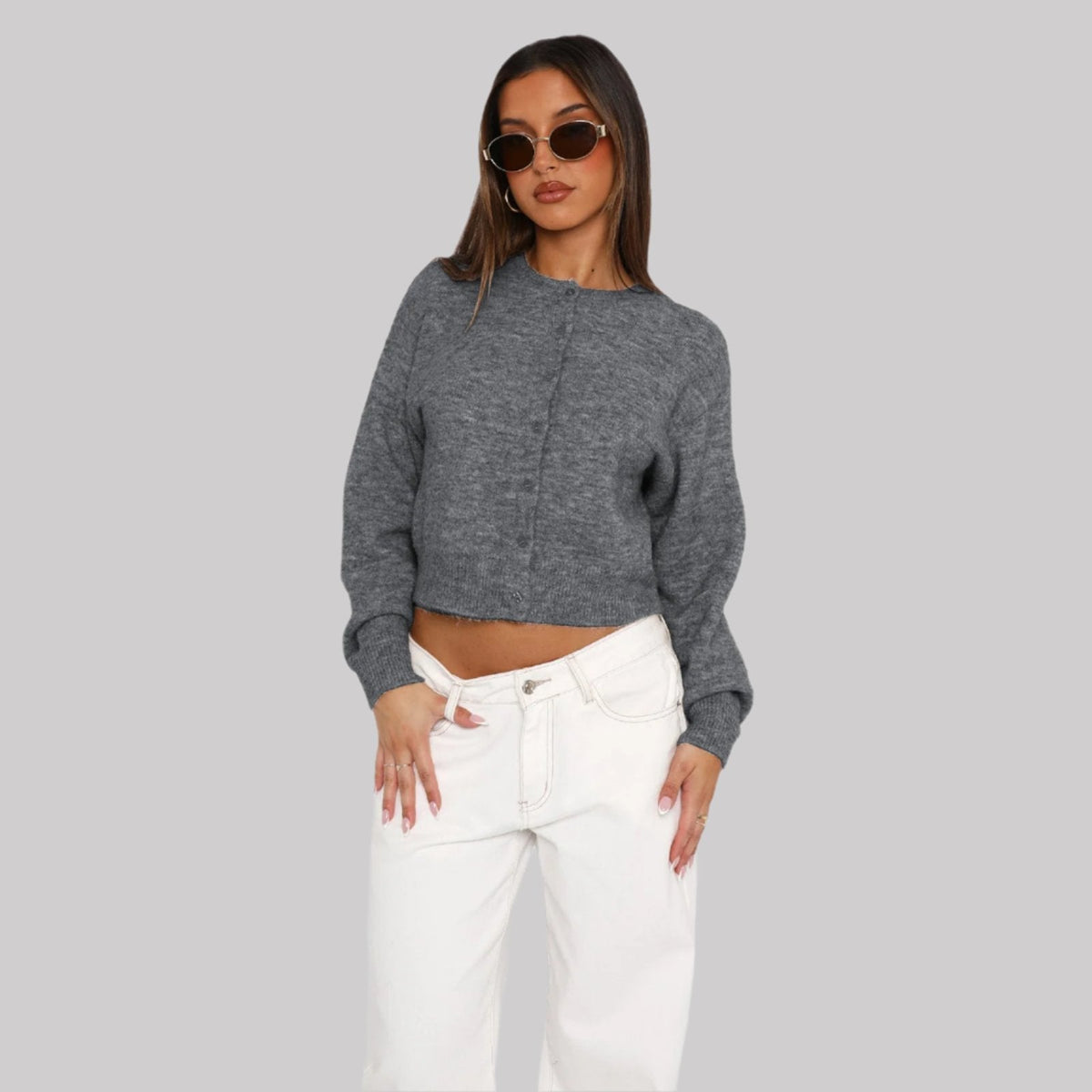 Plush Relaxed Women Cardigan - Cropped Boxy Knit For Regular