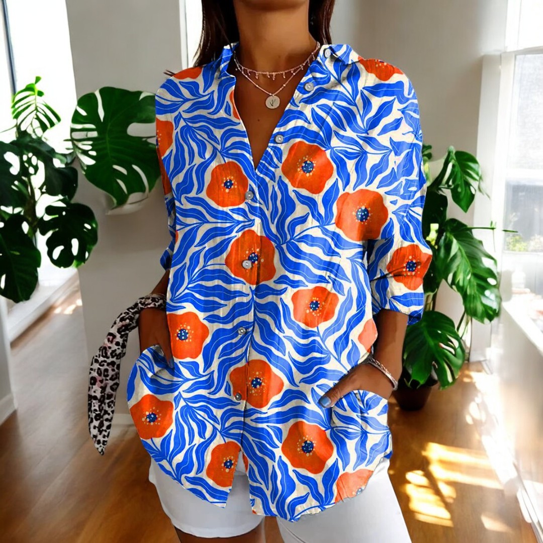 Variant image for Vintage Floral Womens Blouse, Lightweight Summer Top with Button Front and Relaxed Fit-17