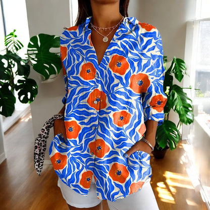 Variant image for Vintage Floral Womens Blouse, Lightweight Summer Top with Button Front and Relaxed Fit-17