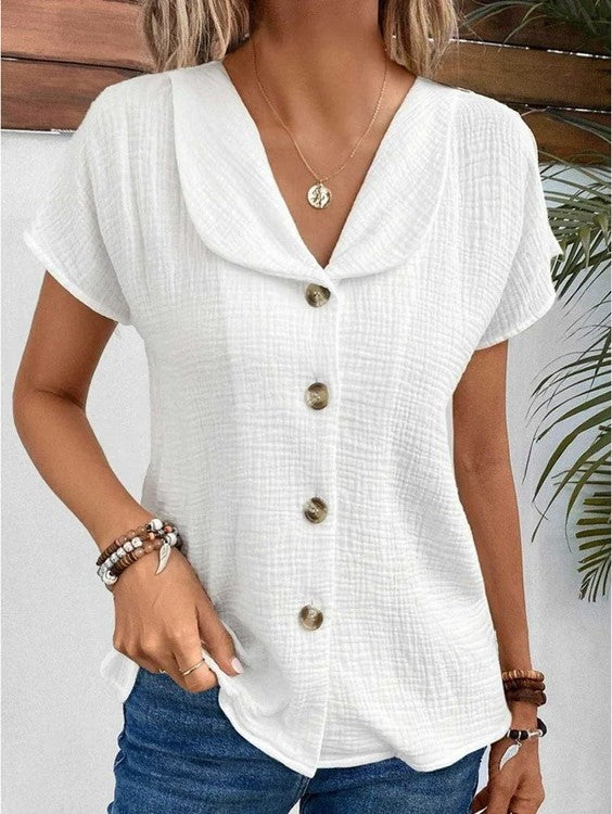 Variant image for Chic Women's Blouse, Relaxed Fit Summer Top with Button-Down Design and Short Sleeves, Breathable Fabric-1