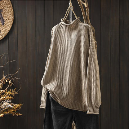 Women's Warm Knit Sweater - Turtleneck Waffle Knit, Relaxed