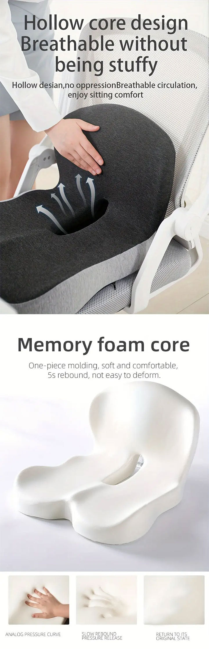 Lumbar Relief for Office Chair Car Wheelchair 2026 – Comfort-Grip Memory Foam Seat Cushion with Back Support