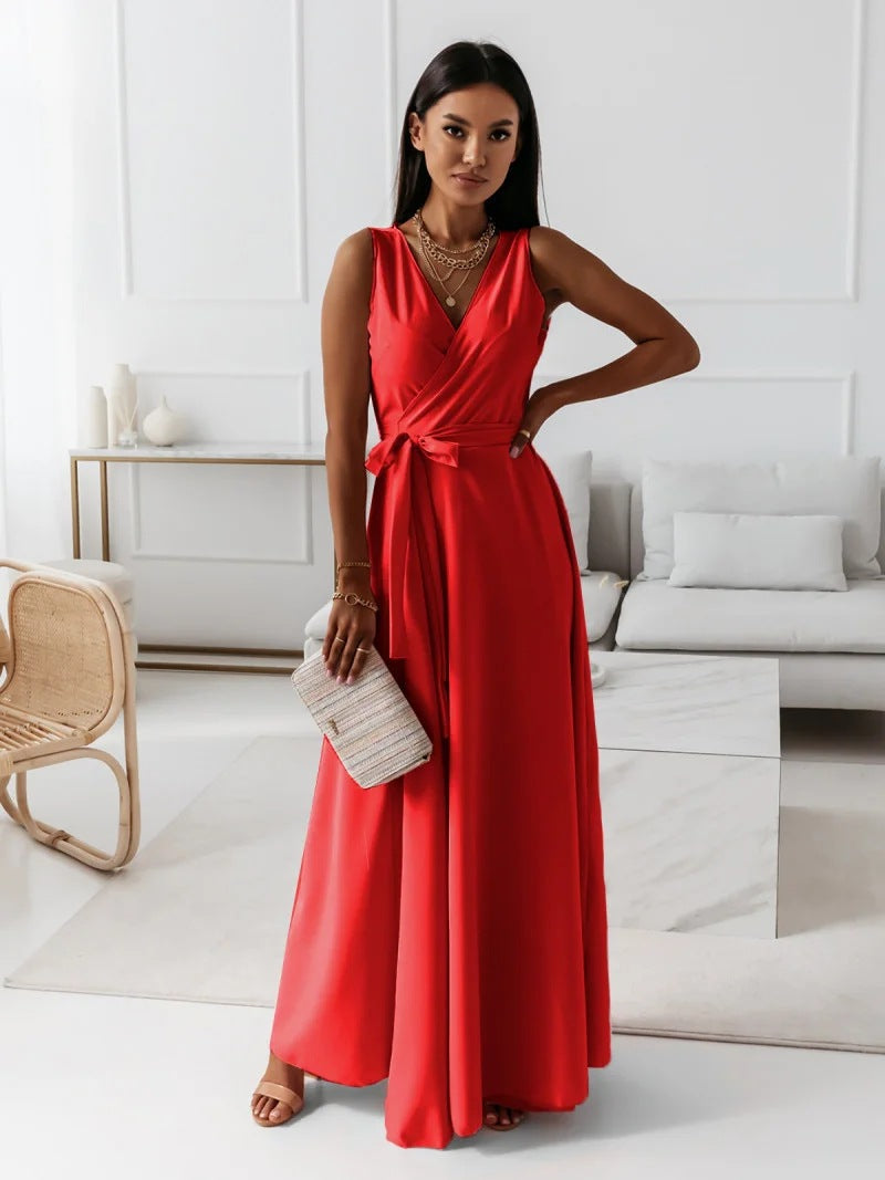 Variant image for Elegant V-Neck Women's Dress, Flattering Knee-Length Cocktail Dress for Formal and Casual Occasions, Breathable Fabric-16
