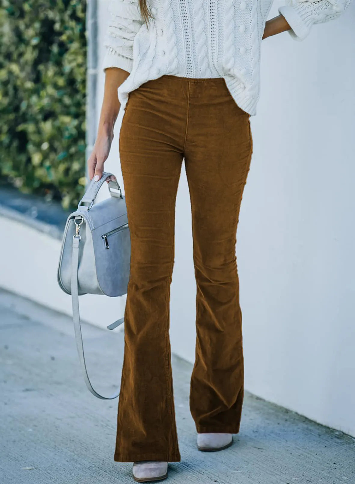 Variant image for Ribbed Velvet Wide Leg Pants for Women with Elasticated Waist and Flared Legs, Comfortable and Stylish-7