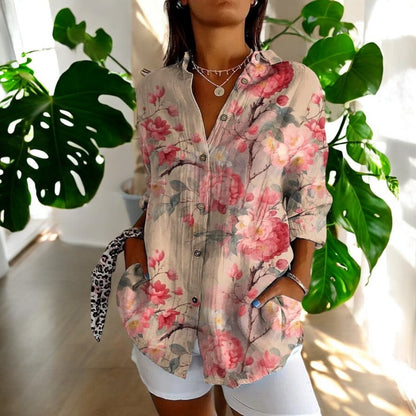 Variant image for Vintage Floral Womens Blouse, Lightweight Summer Top with Button Front and Relaxed Fit-41