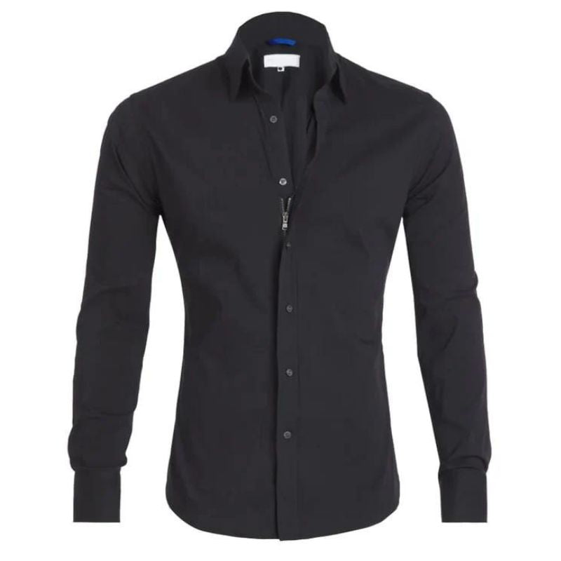 Wrinkle-Free Men's Blouse with Hidden Zipper, Breathable and Durable Fabric, Tailored Fit, Available in Multiple Colors-1