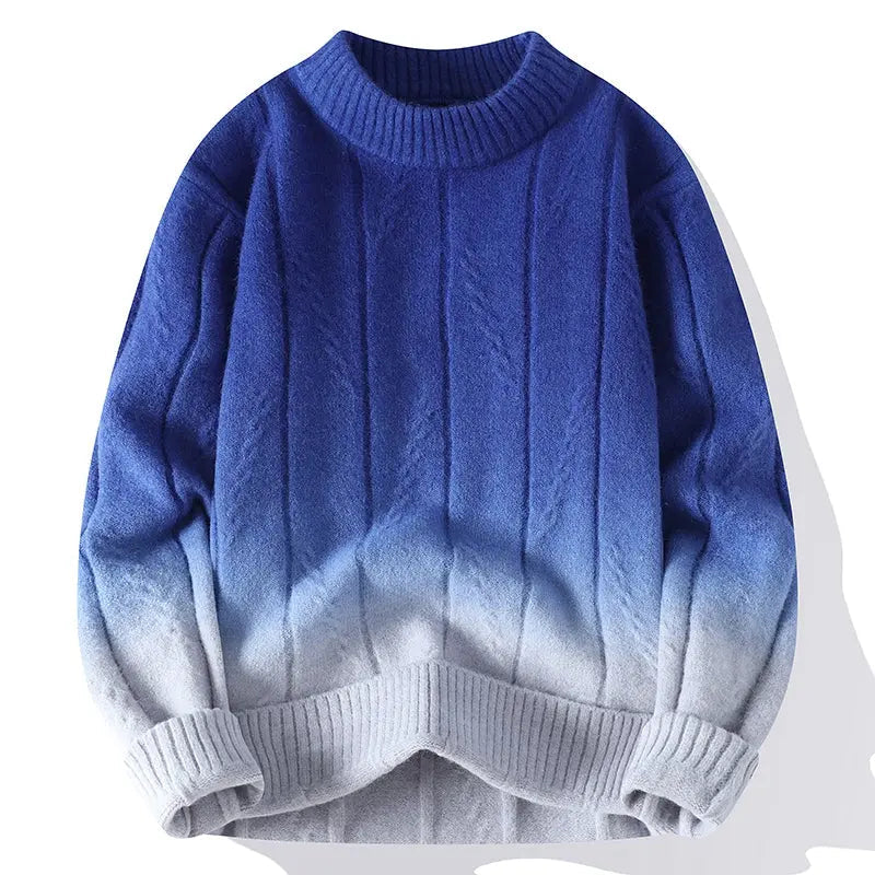 Plush Timeless Men's Gradient Knit Sweater - Crewneck Wool