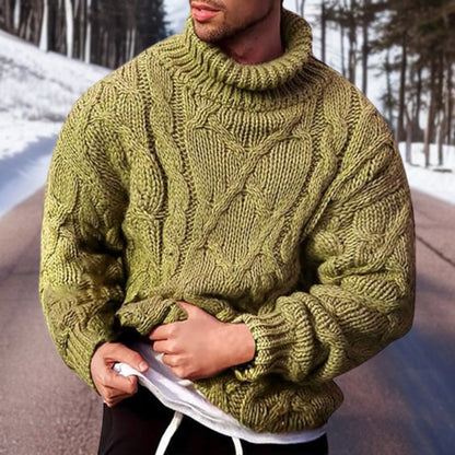 Men's Warm Cable Knit Sweater - Oversized Turtleneck Winter