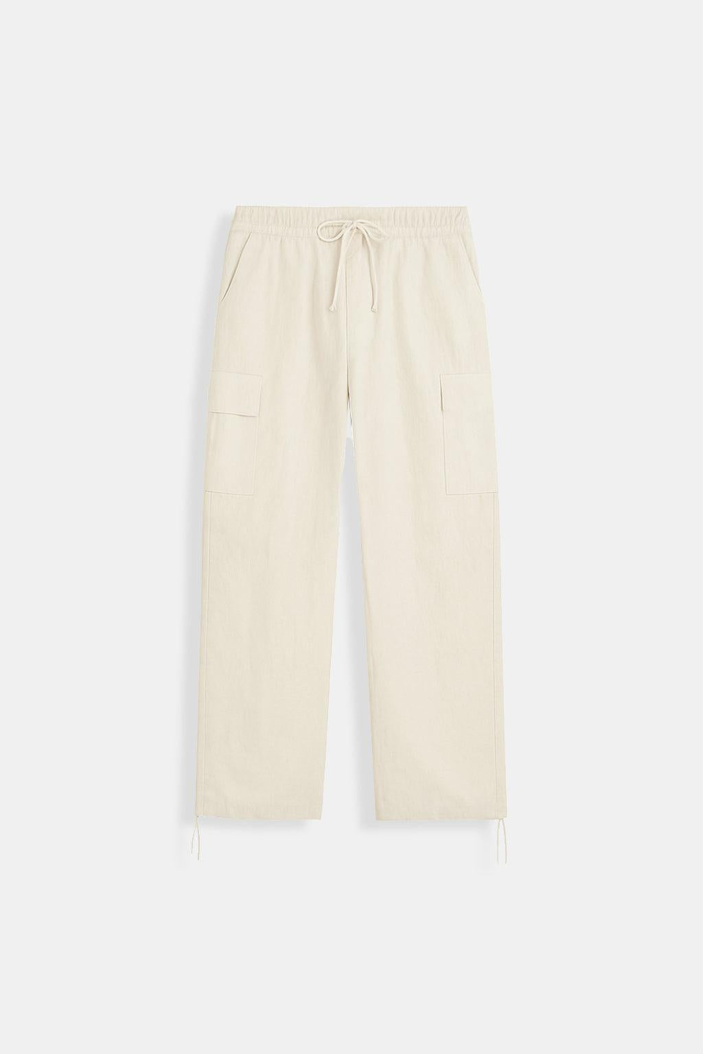 Beige Parachute Pants for Men with Adjustable Waist and Multiple Pockets, Lightweight Relaxed Fit-2