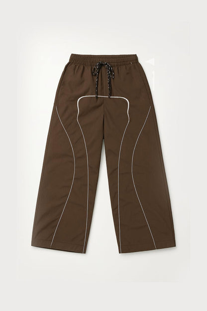 Brown Parachute Pants with Adjustable Drawcord, Six-Pocket Design, Oversized Fit for Casual and Urban Wear-2