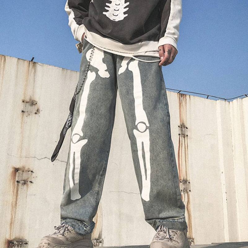 Variant image for Y2K Skeleton Pants Unisex Cotton-Polyester Blend with Striking Skeleton Designs and Multiple Pockets-1