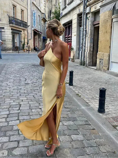 Layered Maxi Dress for Women with Crisscross Straps and Flowing Skirt in Vibrant Yellow for Summer Events-2