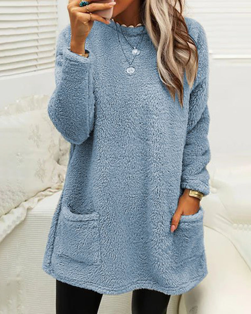 Plush Cozy Women’s Tunic Pullover - Oversized Sherpa, Winter