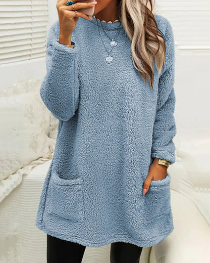 Plush Cozy Women’s Tunic Pullover - Oversized Sherpa, Winter