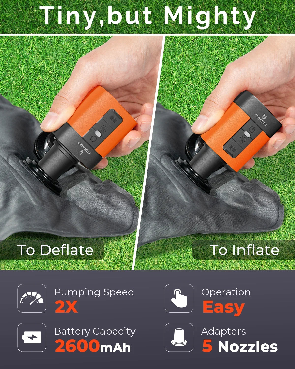 Portable Electric Air Pump with 2600mAh Battery for Quick Inflation, Ideal for Camping and Outdoor Use 1