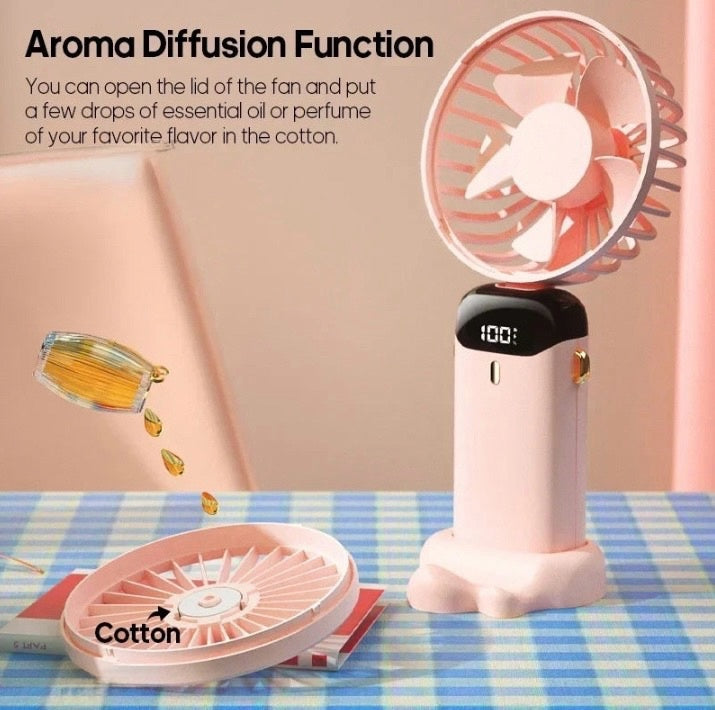 Hand-Held Mini Fan 3000mAh Travel-Friendly USB Battery-Powered Desk Fan 5 Speed Neck Hanging Outdoor Display Screen