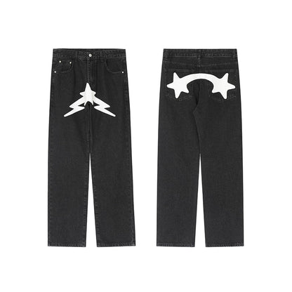 Y2K Print Jeans with Vibrant Designs, Relaxed Fit, Comfortable Denim for Trendy Style-1