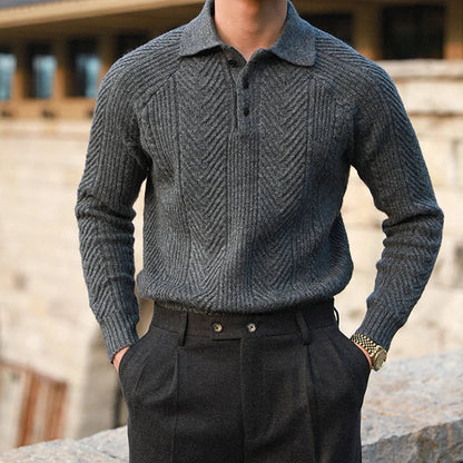 Refined Warm Men's Polo Sweater - Relaxed Cut, Knit, Winter