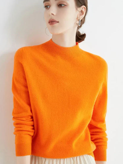 Plush Timeless Women’s Pullover - Mock Neck, Wool, Work