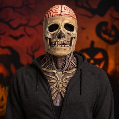 Full Head Halloween Cosplay Accessory for Parties and Events – Realistic Movable Jaw Skeleton Mask with Hat