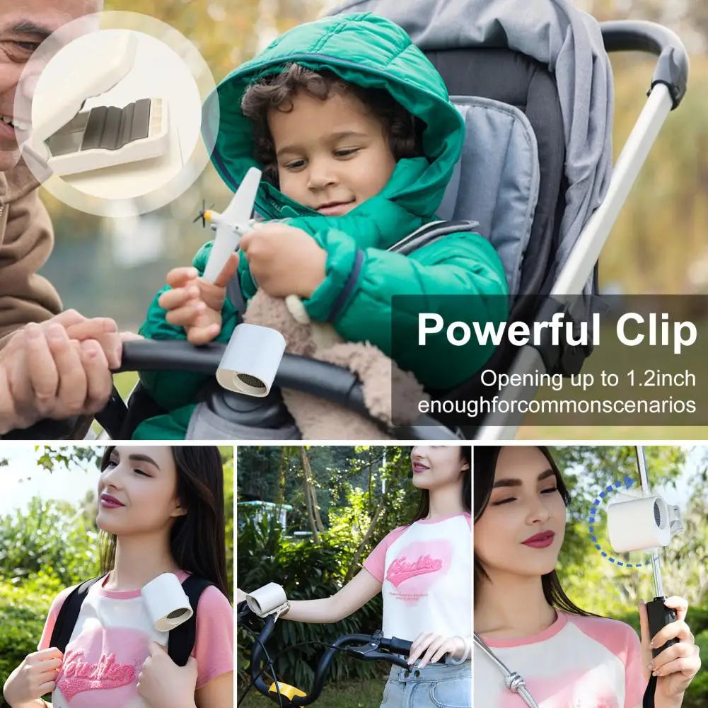 Rechargeable Clip-On Mini Fan with 360-Degree Rotation, Adjustable Speed, USB and Battery Powered for Versatile Cooling 1