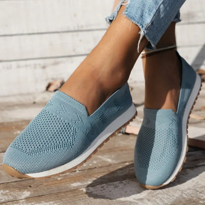 Color Solid Casual Flats Slip-On Mesh Breathable Round Toe Shoes Women's