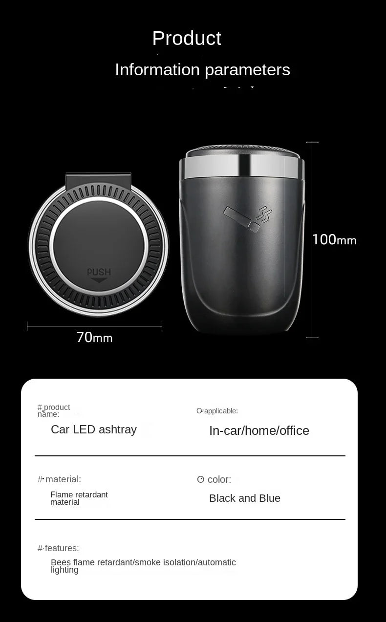 Car Ashtray One-Click Opening with LED Light - Splash Proof Alloy Liner, Vehicle Interior Accessory Fall 2026 Gift
